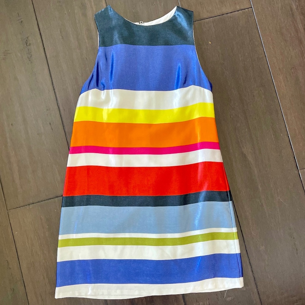 Alice & Olivia by Stacey Bendet Bold MultiStripe Sleeveless Shift Dress ~Size 10 - Picture 4 of 10